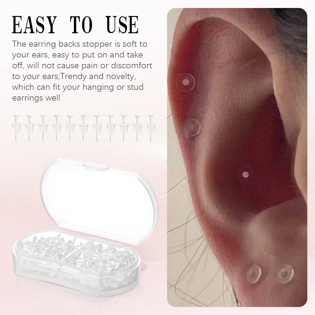 MAYCREATE 100Pcs Clear Earrings for Sports, Plastic Earrings for Women Kids, with Earbacks, Ear Piercings Retainers, Invisible Stud Earrings and Soft Rubber Earring Backs Kit for Sensitive Ears MAYCREATE 100Pcs Clear Earrings for Sports, Plastic Earrings for Women Kids, with Earbacks, Ear Piercings Retainers, Invisible Stud Earrings and Soft Rubber Earring Backs Kit for Sensitive Ears